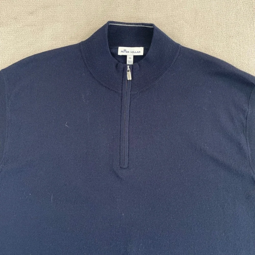 Peter Millar Crown Crafted Autumn Crest Quarter-Zip Vest Men XL Navy Merino Wool